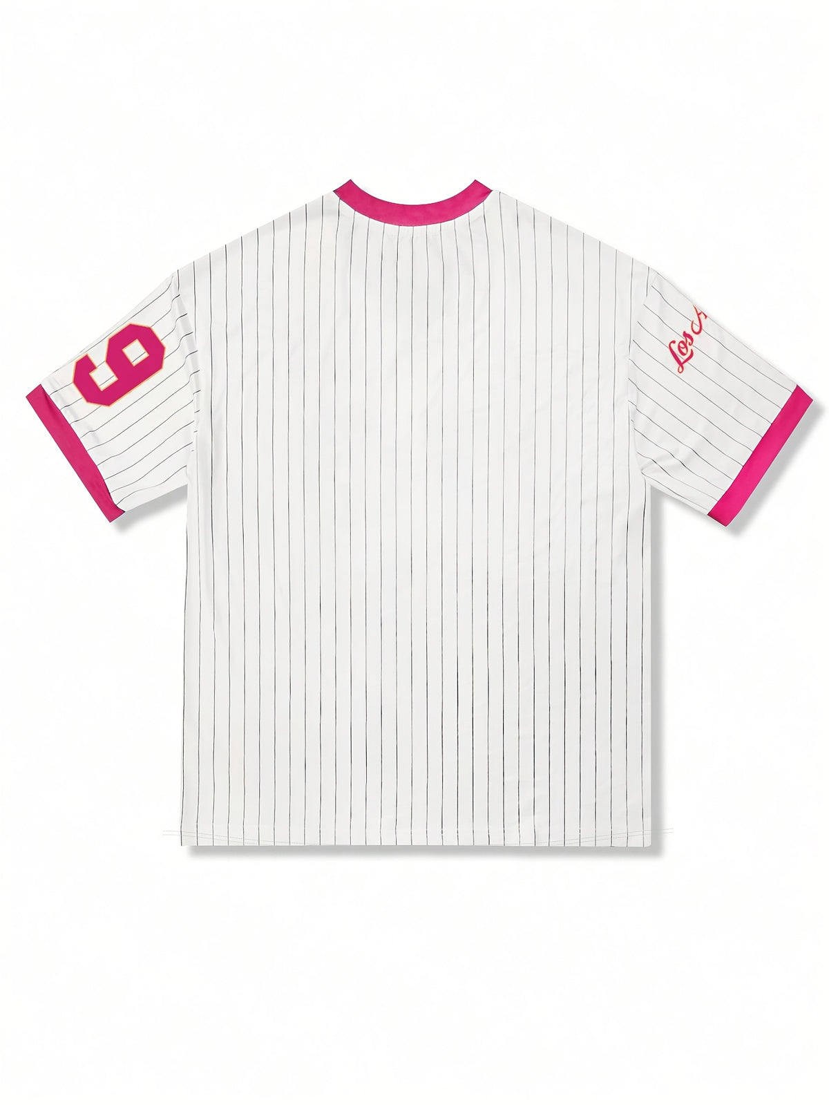 Fashion Women'S Monogram Print Women'S V-Neck College Loose Striped Short Sleeve T-Shirt - Rose Red
