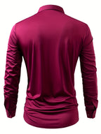 2pcs Set of Seamless Pressure Adhesive High-Elasticity Non-Iron Men'S Dress Shirt Long Sleeve Business Casual Formal Top, Material 88% Polyester 12% Spandex, Fabric Weight 160G, Casual - Wine Red + Wine Red