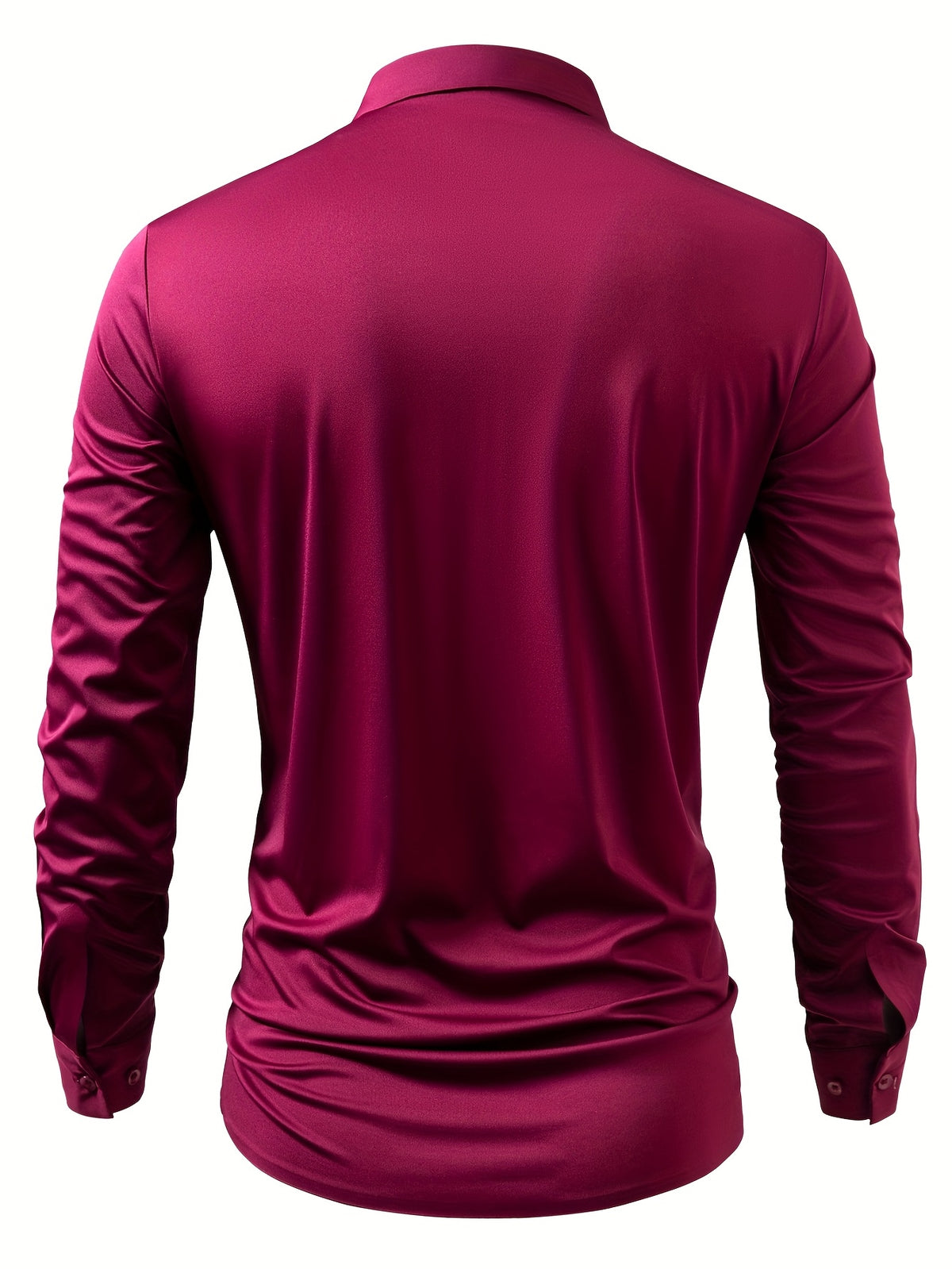2pcs Set of Seamless Pressure Adhesive High-Elasticity Non-Iron Men'S Dress Shirt Long Sleeve Business Casual Formal Top, Material 88% Polyester 12% Spandex, Fabric Weight 160G, Casual - Wine Red + Wine Red