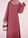 Elegant Women's Crew Neck Long Sleeve Kaftan Dress - Solid Color Fitted Maxi Dress, Machine Washable All-Season Versatile Traditional & Modern Style, Fitting Dresses for Ladies, Casual Elegant Wear, Durable Garment - The color of rouge