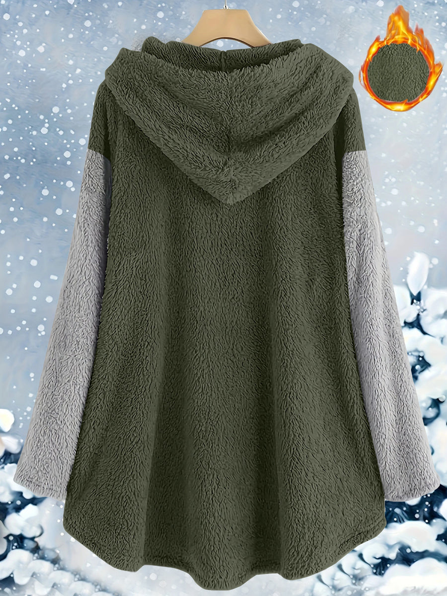 Fashion Women's Casual Autumn/Winter Hooded Long Sleeve Front Print Button Pants Set - Army Green
