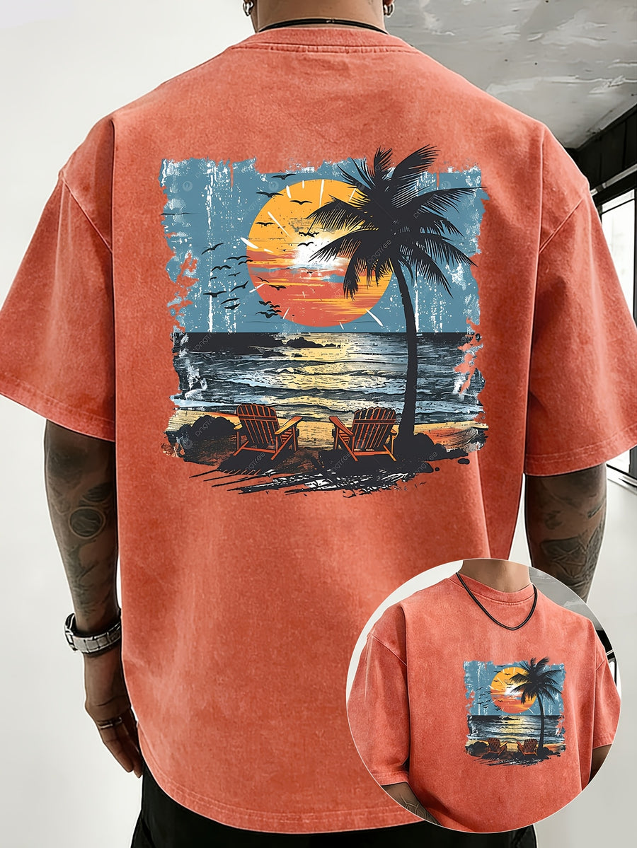 Summer New Unisex Pure T-Shirt, Skin-Friendly Comfortable Breathable Non-Sweaty, Creative Double-Sided Placement Print, Outdoor Travel Fitness Sports Versatile Short Sleeve Top - Orange