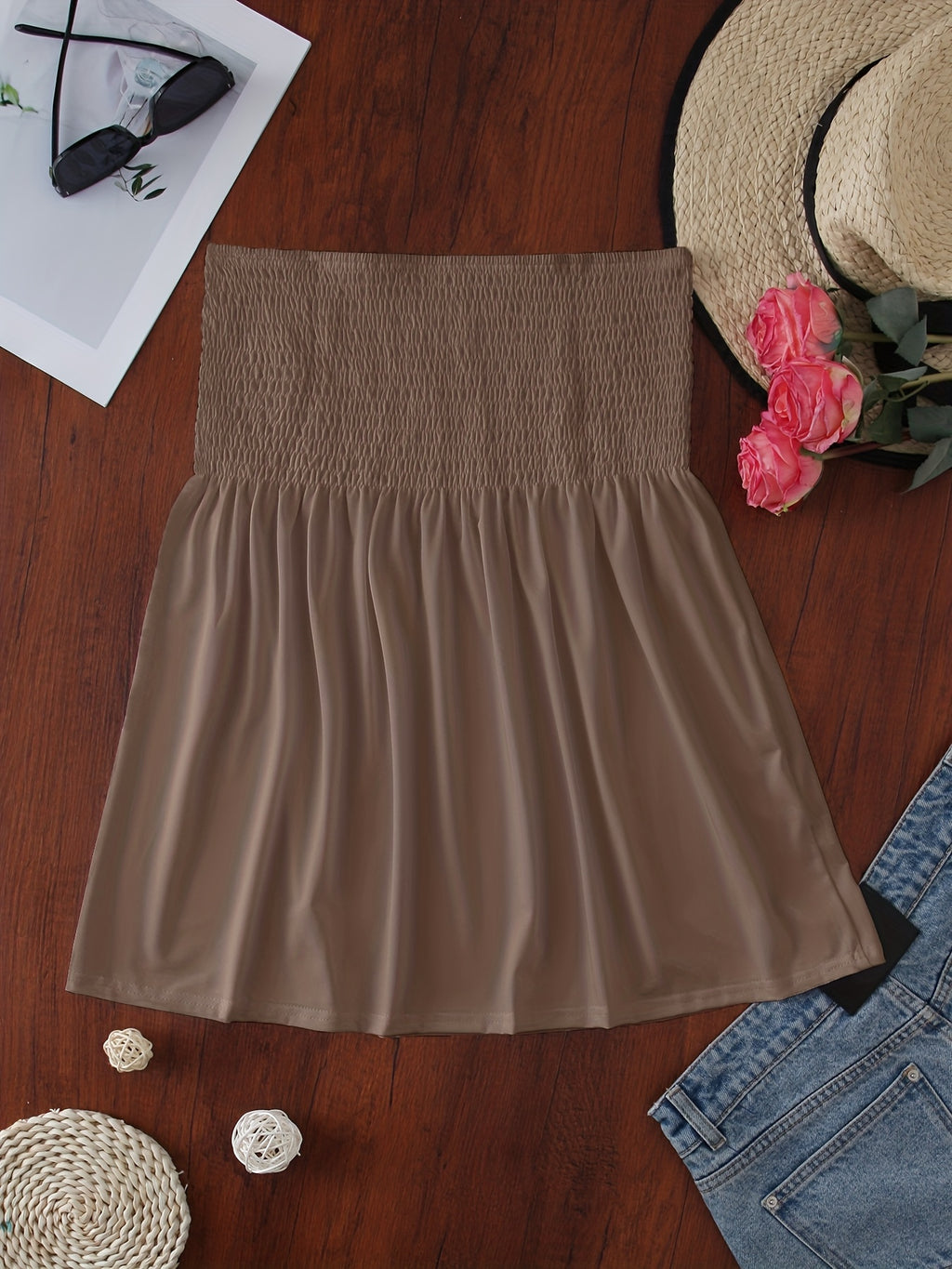 Women's Sexy Fashion Satin Off-Shoulder Crop Tube Top - Khaki