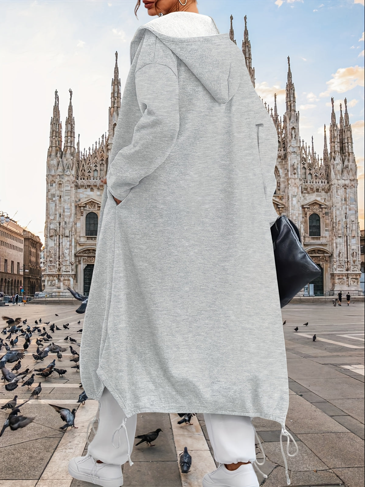 Women'S Printed Hooded Sweatshirt | Oversized Full Zip Cardigan | Dropped Shoulder Long Style Without Bulk | Casual Daily Essential - Grey
