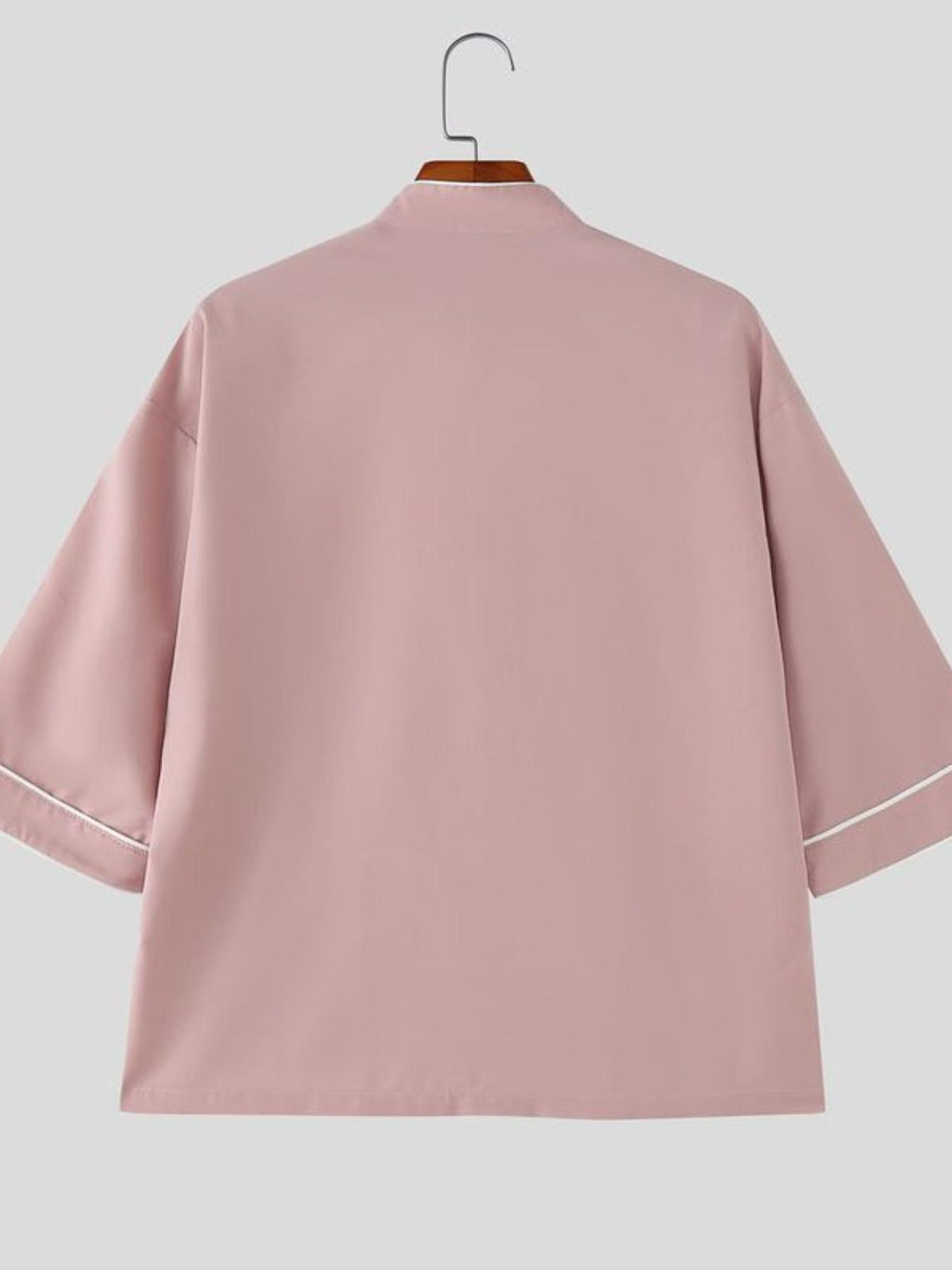 Men Retro Tops Frog Button Stand Collar Short Sleeve Loose Thin Outdoor Street New Chinese Style Casual Shirt, Chinese Size, Please Check The Size Guide Carefully - Pink