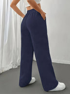 Women's Elegant High-Waisted Wide-Leg Jogger Pants - Navy Blue Tapered Ankle with Drawstring Waist & Double Pocket, All-Season Lightweight Trousers for, Lounge, Outdoor & Casual Attire, Machine Washable Casual Elegant Pants - Royal Blue