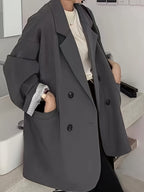 Spring/Autumn New Women's Blazer, Loose-Fit Simple Solid Color Long-Sleeve Top - Dark Gray