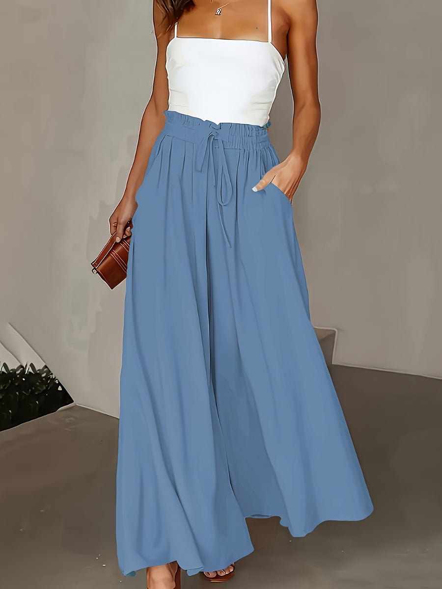 Spring/Summer New Fashion Elegant Loose High-Waist Women'S Wide-Leg Pants - Sky Blue