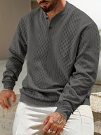 Men's New Autumn/Winter Jacquard Two-Button Casual Crew Neck Sweatshirt - Dark Gray