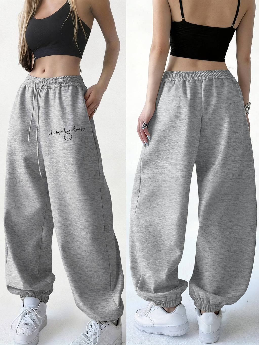 New Spring/Winter Women's Letter Print Jogger Sweatpants, Easy-Care Fabric, Soft and Warm, Machine Washable, Letter Print Lounge Pants, Suitable for Travel, Home, and Outdoor Outings, Solid Color Printed Pants, Monochrome Jogger Pants - Light Grey