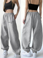 New Spring/Winter Women's Letter Print Jogger Sweatpants, Easy-Care Fabric, Soft and Warm, Machine Washable, Letter Print Lounge Pants, Suitable for Travel, Home, and Outdoor Outings, Solid Color Printed Pants, Monochrome Jogger Pants - Light Grey