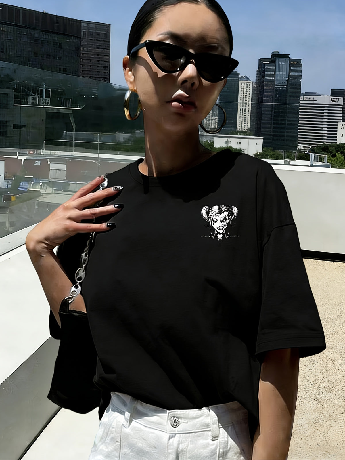 Women'S New Short-Sleeved T-Shirt, 100% T-Shirt Top, WB Brand Authorized "Joker" Joker Quinn Print Summer Breathable Top, Slim-Fit Women'S T-Shirt, Fashionable Women'S Clothing - Black