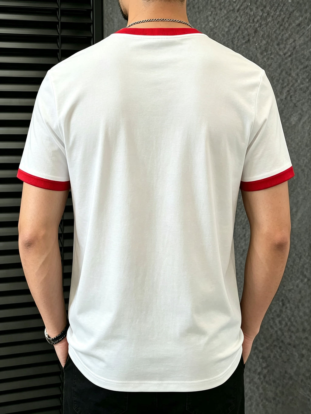 Men's 95% Polyester T-Shirt with Color-Block Patch & Badge Detail - Crew Neck Base Layer Suitable for Casual, Sportswear, All-Season Wear, Machine Washable, High-Fit Regular Fit Top for Layering and Everyday Use - White Fight Red