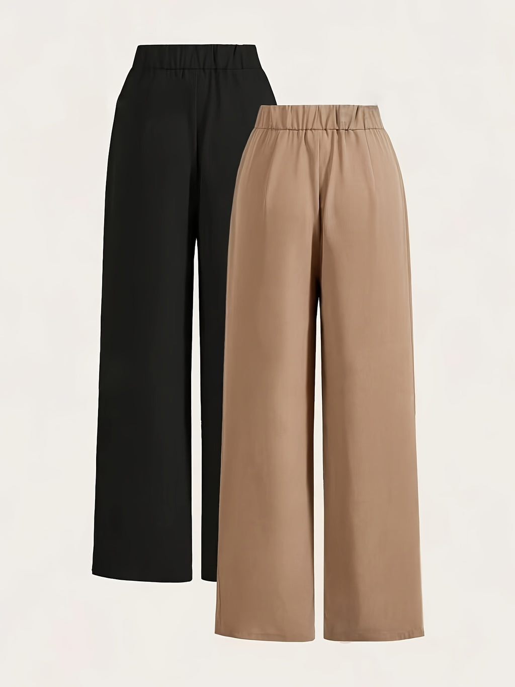High-Waisted Wide-Leg Pants Two-Piece Set - Black+Brown
