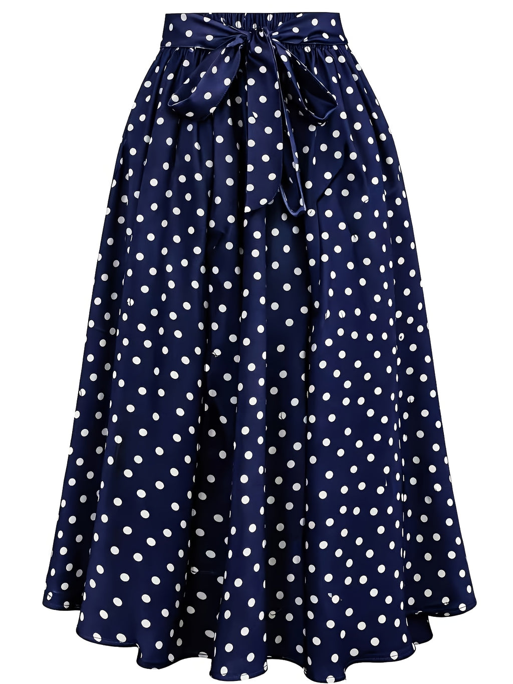 Front Tie Polka Dot Print Skirt, Elastic Waist with Bow Knot Versatile Commuter Style Casual Wear - Mixed colors