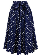 Front Tie Polka Dot Print Skirt, Elastic Waist with Bow Knot Versatile Commuter Style Casual Wear - Mixed colors