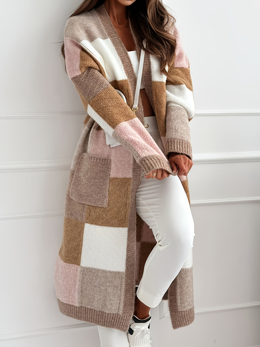 The new Women's casual and elegant color-block long-sleeved cardigan for autumn and winter 2025 - Mixed colors