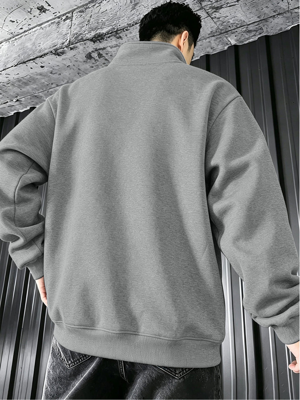 Men's Stand Collar Jacket Outerwear for Outdoor Commuting, Simple Casual Long Sleeve Spring/Autumn Pocket Style with Ribbed Cuffs, Full Zipper Closure, Side Zipper Pockets, Cardigan Jacket - Light Grey