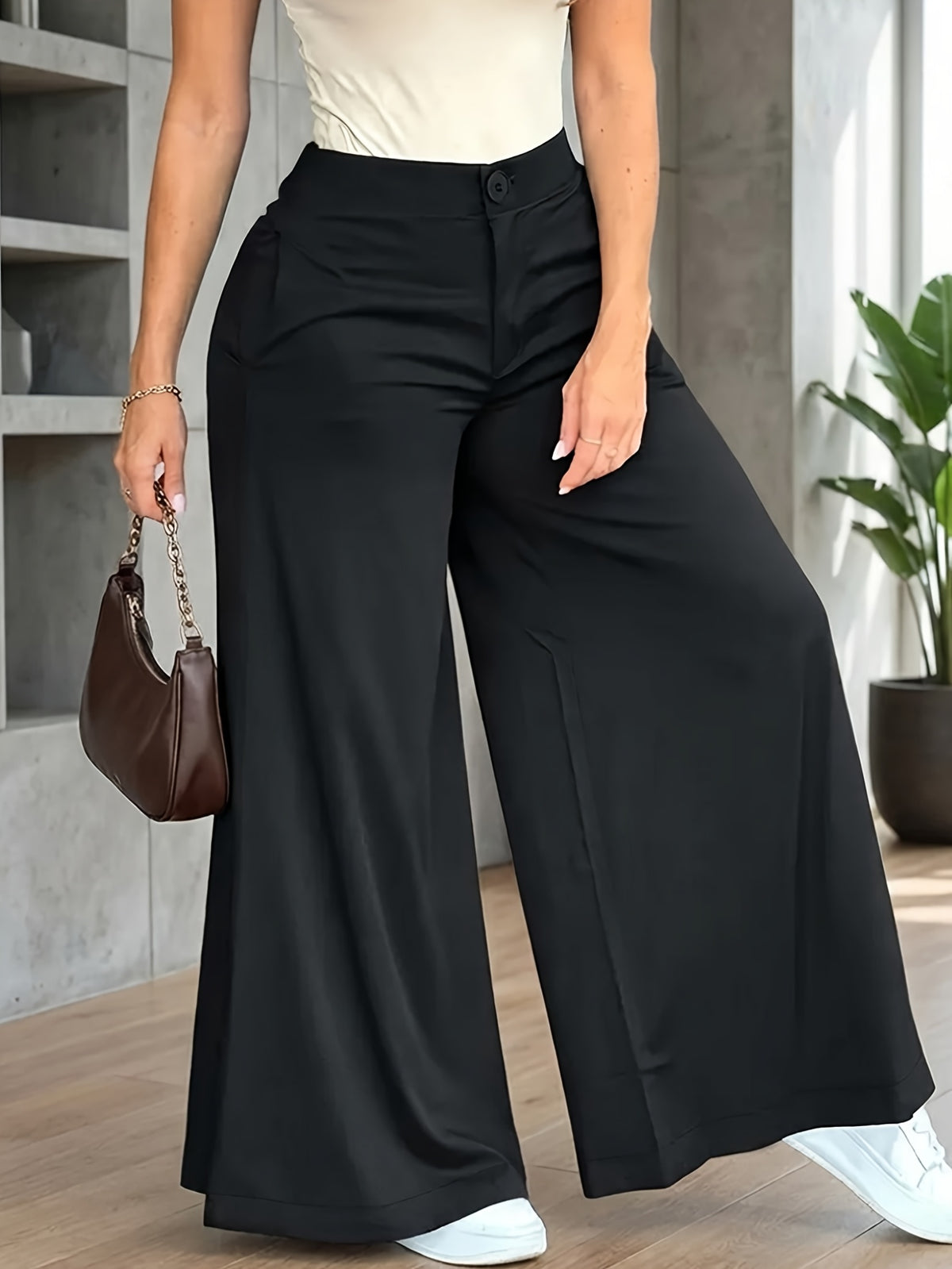 Casual Fashion Loose Wide-Leg Pants, Elegant Easy Style, Suitable for Daily Wear - Black