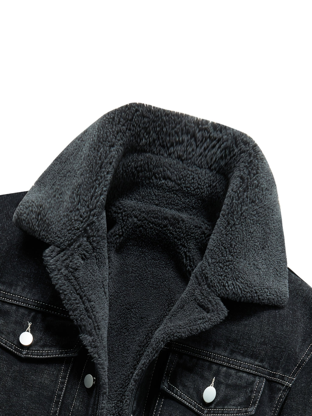 Men's Lapel Denim Jacket, Thickened for Warmth and Windproof, Vintage Versatile Style, Washed Denim Fabric with Fleece Lining and Topstitching, Casual Straight Cut Single-Breasted Lapel Design, for Autumn/Winter Daily Commuting and Streetwear - Deep Grey
