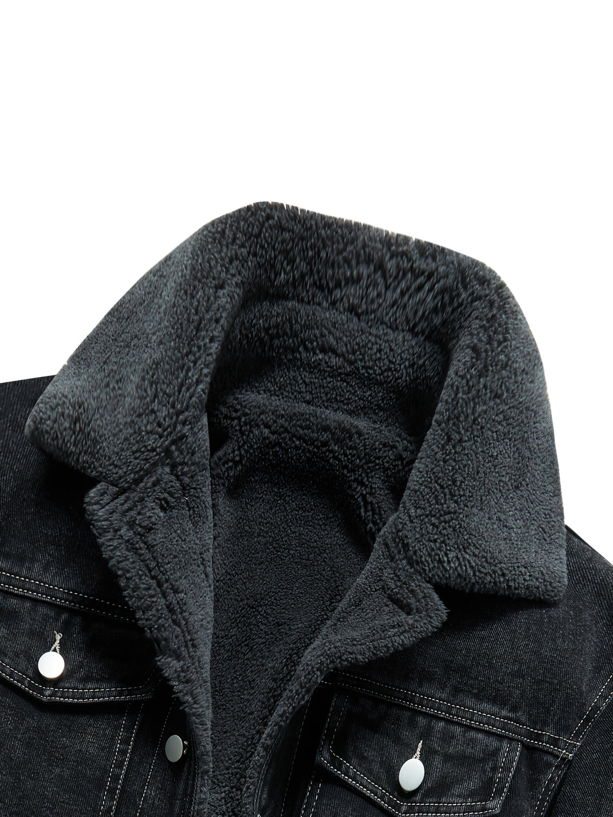 Men's Lapel Denim Jacket, Thickened for Warmth and Windproof, Vintage Versatile Style, Washed Denim Fabric with Fleece Lining and Topstitching, Casual Straight Cut Single-Breasted Lapel Design, for Autumn/Winter Daily Commuting and Streetwear - Deep Grey