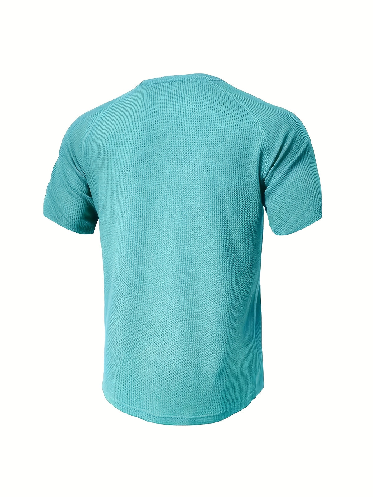 Men's Summer Collarless Casual Henley Shirt. Comfortable, Soft, and Breathable Fitness Business Fashion Polo Shirt - Cyan