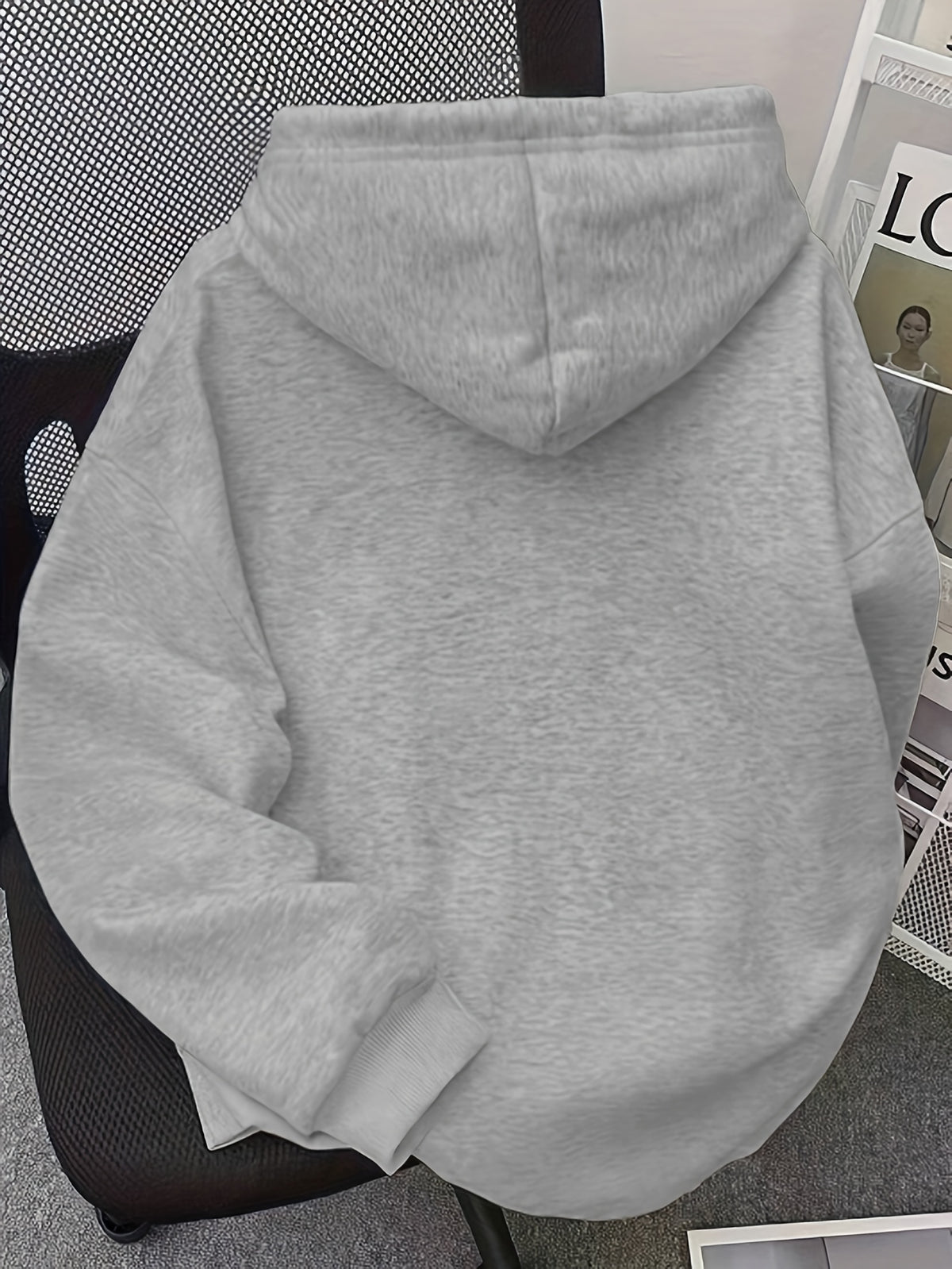 Women's Spring, Autumn, Winter -Lined Loose Hooded Sweatshirt - Korean Style Fashion, Niche, Minimalist, Age-Reducing, Versatile,, Daily Casual, Energetic, Soft and Cute,, Cartoon-Style Adorable Kitten Print Top - Light Grey