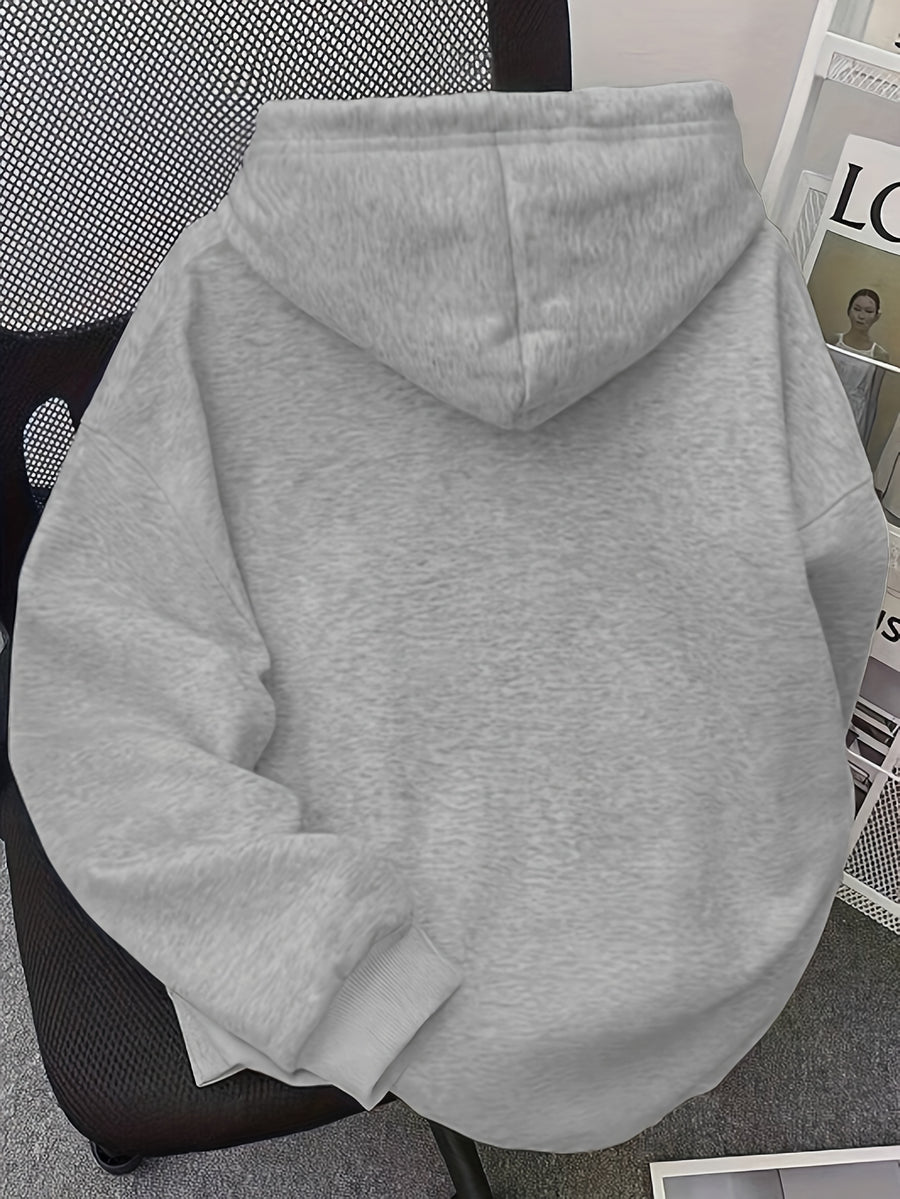 Women's Spring, Autumn, Winter -Lined Loose Hooded Sweatshirt - Korean Style Fashion, Niche, Minimalist, Age-Reducing, Versatile,, Daily Casual, Energetic, Soft and Cute,, Cartoon-Style Adorable Kitten Print Top - Light Grey
