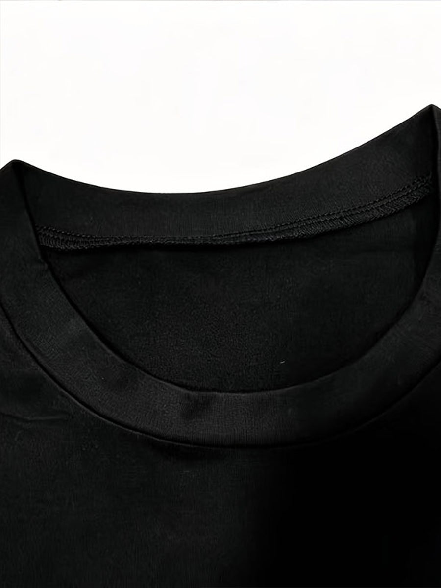 Women's Black Short Sleeve T-shirt with Leopard Print Bow Front Design, Polyester Material, Multiple Specifications Available, Comfortable Casual Top for Casual Attire & Outdoor - Black