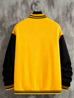 Men's Essential New Baseball Jacket: Color-Block Varsity Style New York Los Angeles Series Printed Jacket - Polyester, Baseball Collar, Pockets - 8 Colors Available for All Seasons, Versatile Fashion for Parties, Outings, and Outdoor Sports - Yellow