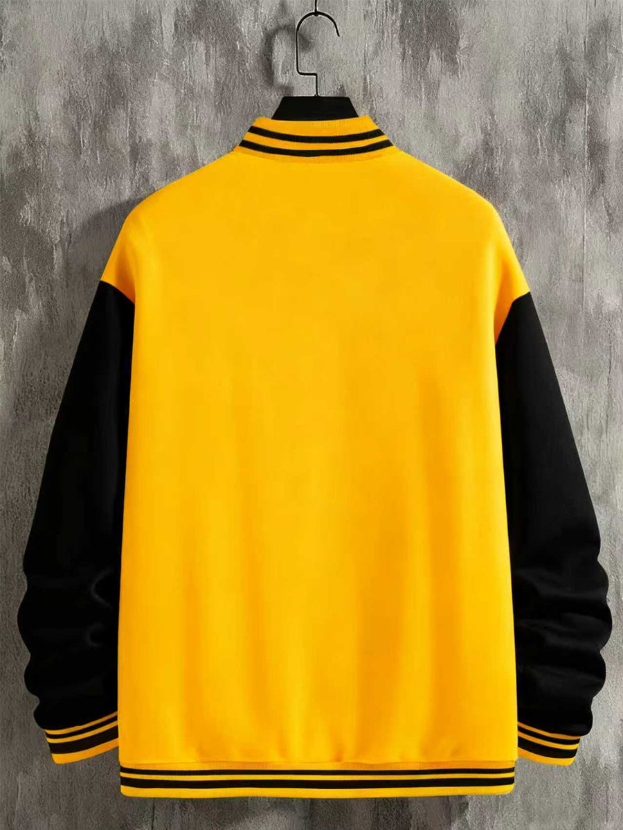 Men's Essential New Baseball Jacket: Color-Block Varsity Style New York Los Angeles Series Printed Jacket - Polyester, Baseball Collar, Pockets - 8 Colors Available for All Seasons, Versatile Fashion for Parties, Outings, and Outdoor Sports - Yellow