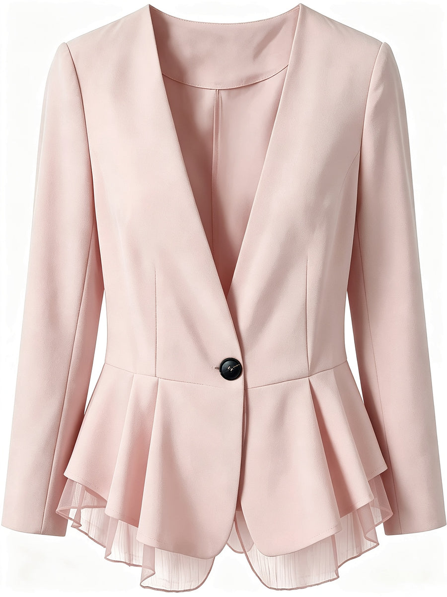 Women'S Blazer, Women'S Top, Long Sleeve, Suitable for Commuting And Office Wear, Contrast Mesh Design, 2026 New Solid Color Jacket, Spring, Summer, Autumn Wear Essential Wardrobe Item, Teacher Outfit, Mom Style - Pink Color