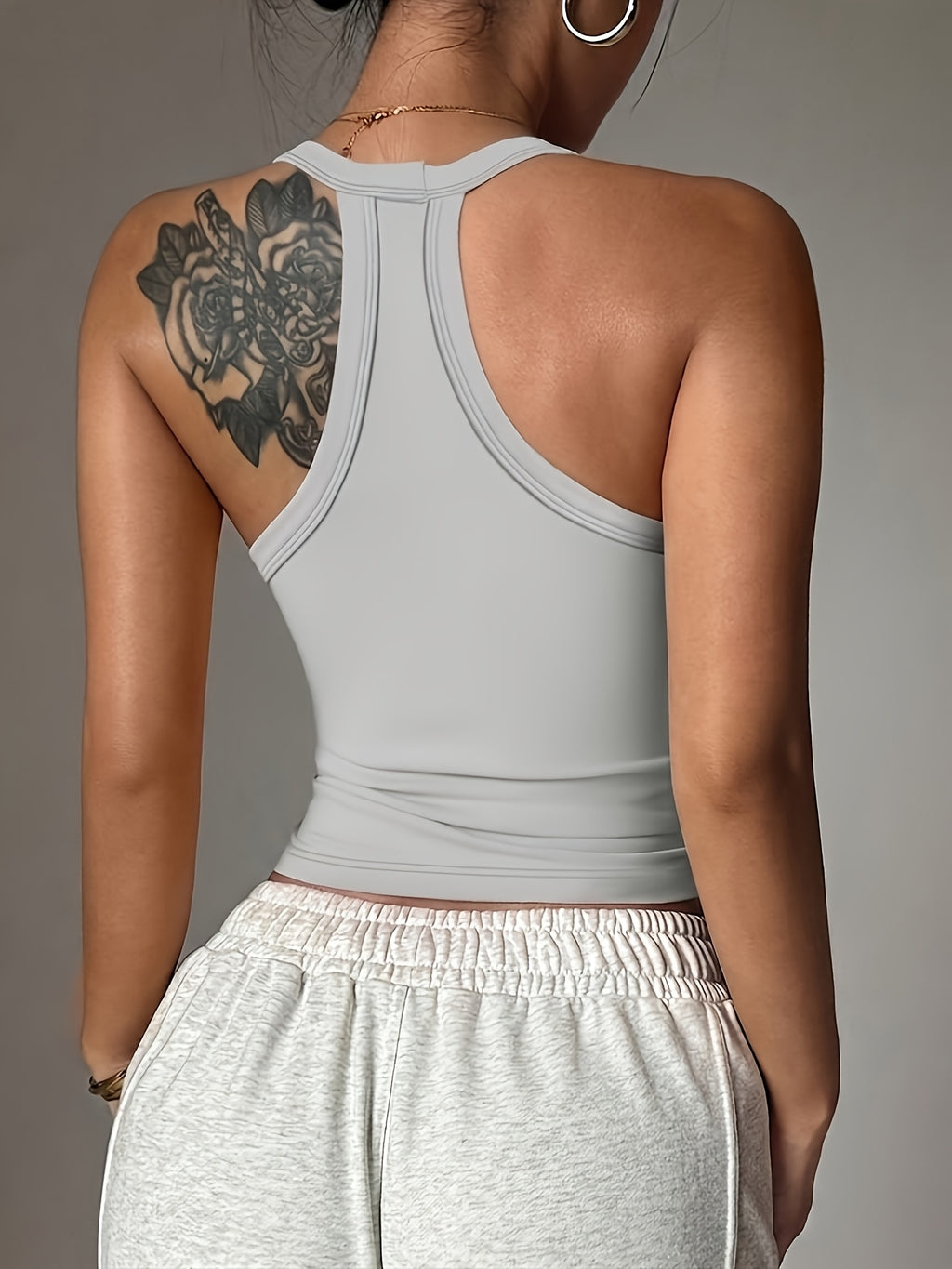 3pcs/set Y-back Cropped Tank Top, V-neck Sleeveless Slim-fit Basic T-shirt, Suitable for Daily and Casual Wear, Yoga, Running, Fitness, Stretchy Athletic Workout Tank Top, Breathable - White+gray+black