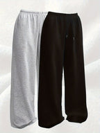 2pcs Set of European and American Women's Fashion Versatile Casual Sports Pants - Black And Grey