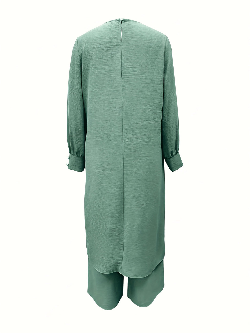 Ramadan, Women's Front-Button Long Sleeve Slit Dress & Pants Casual Arabic Style 2pcs Set, Only Clothes, Without Headscarf - Polychrome