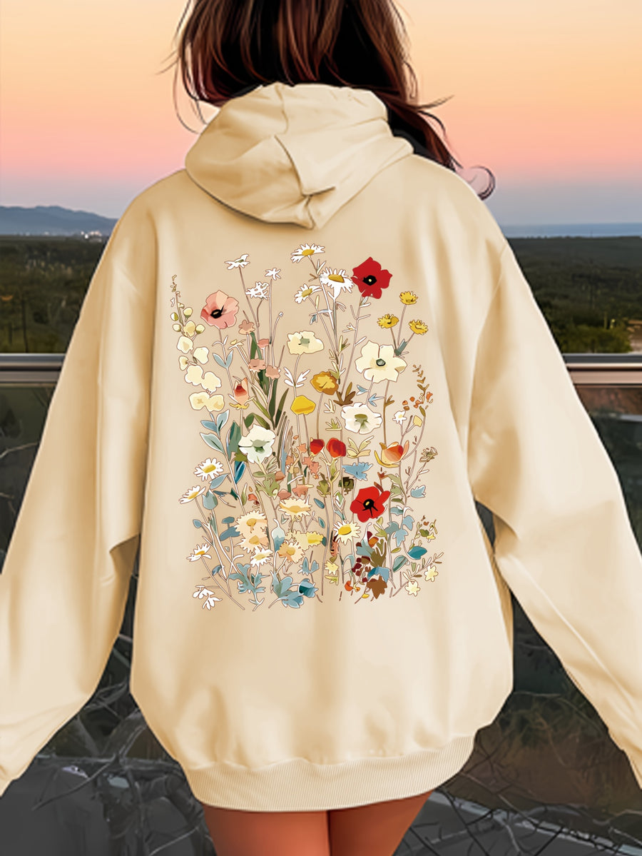 Women'S Casual Sketch Hoodie - Apricot