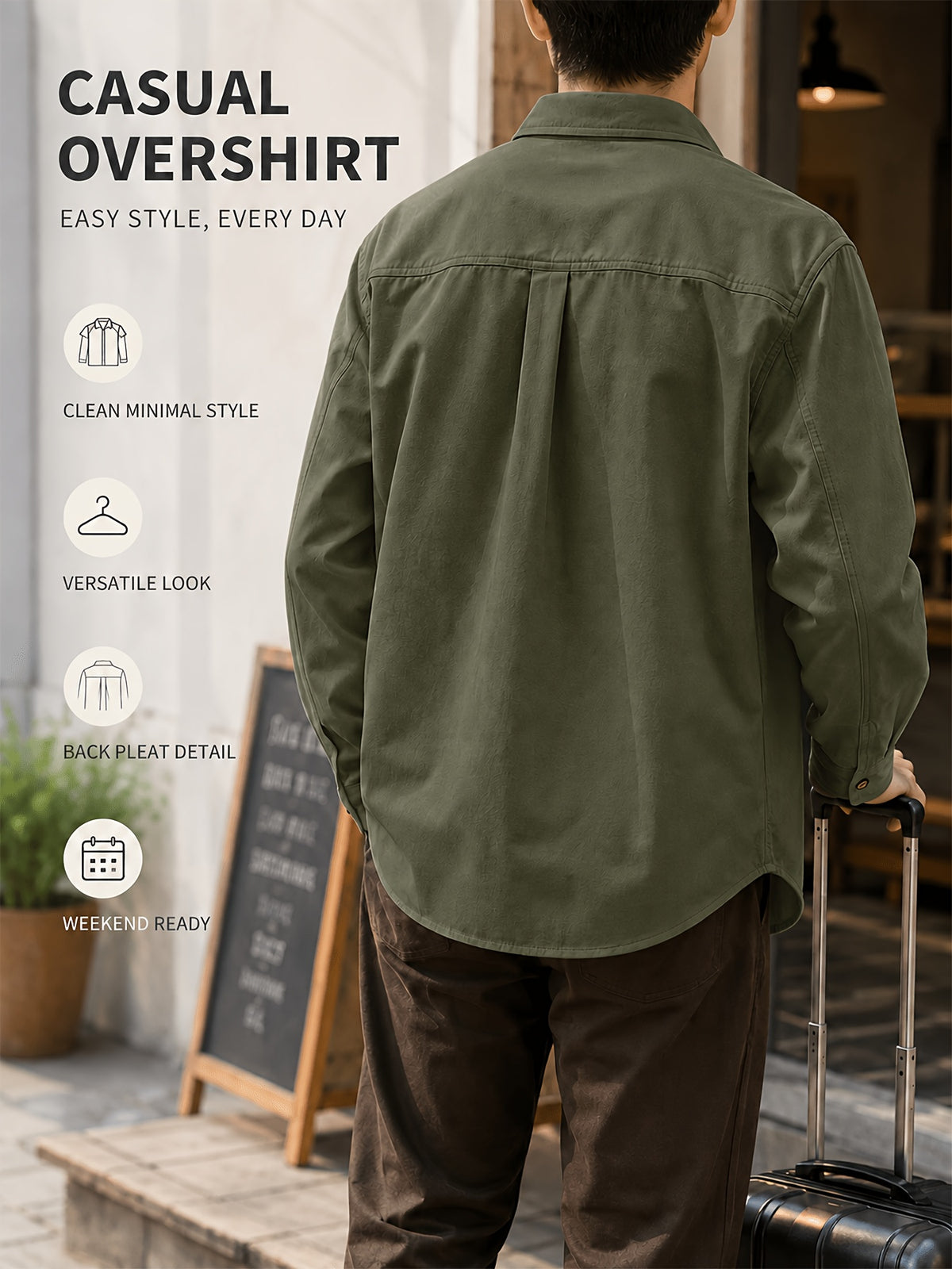 Men's Spring/Autumn Casual Long-Sleeve Shirt Jacket, Made with Skin-friendly Fabric That Is Comfortable and Breathable. Features a Classic Lapel Collar for a Neat and Structured Look, with a Chest Patch Pocket That Combines Storage with a Premium - Military Green