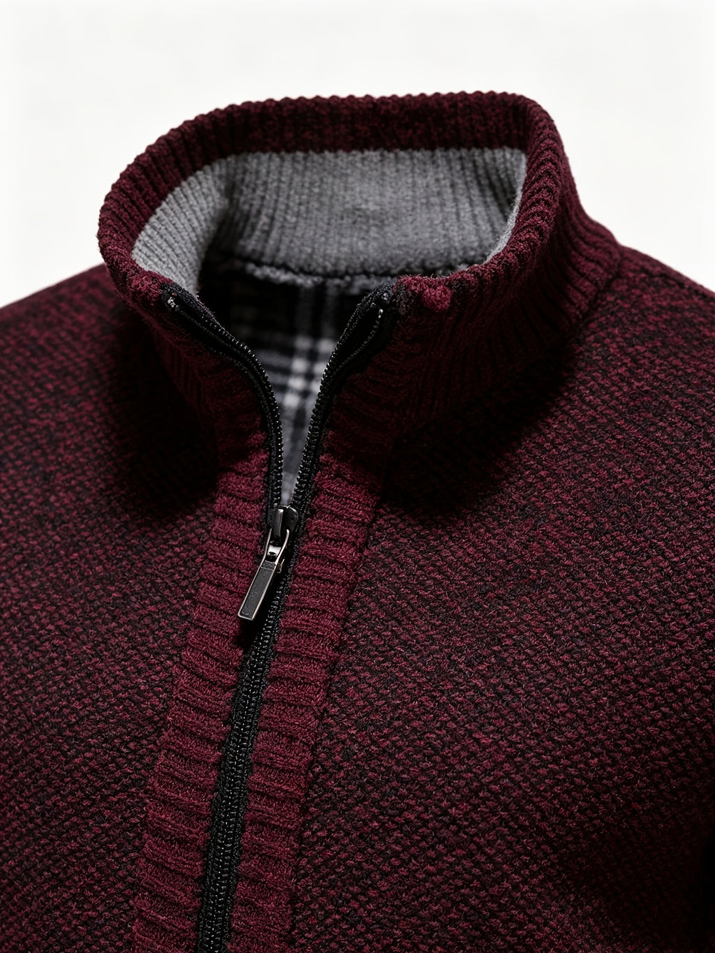 Men's Stand Collar Zip Up Knitted Cardigan Jacket, Casual Business Long Sleeve Sweater Coat with Pockets, Fall Winter Thick Warm Knit Outerwear for Men - Red