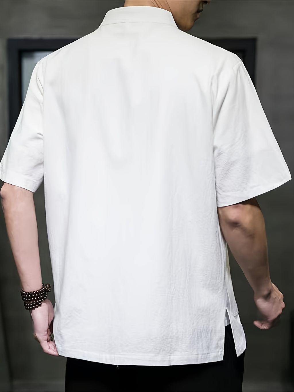 New Men's Short-sleeved Casual Shirt, Comfortable Pure Cotton, Chinese Knot Button, Tang Suit Style Top, Stand Collar, Ethnic Style, Hanfu, Simple and Versatile Men's Shirt - White