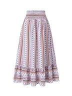 Spring/Summer Women's Fashion Lace-up Ethnic Print Skirt - White