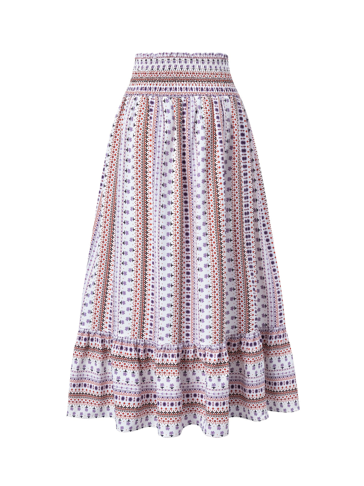 Spring/Summer Women's Fashion Lace-up Ethnic Print Skirt - White