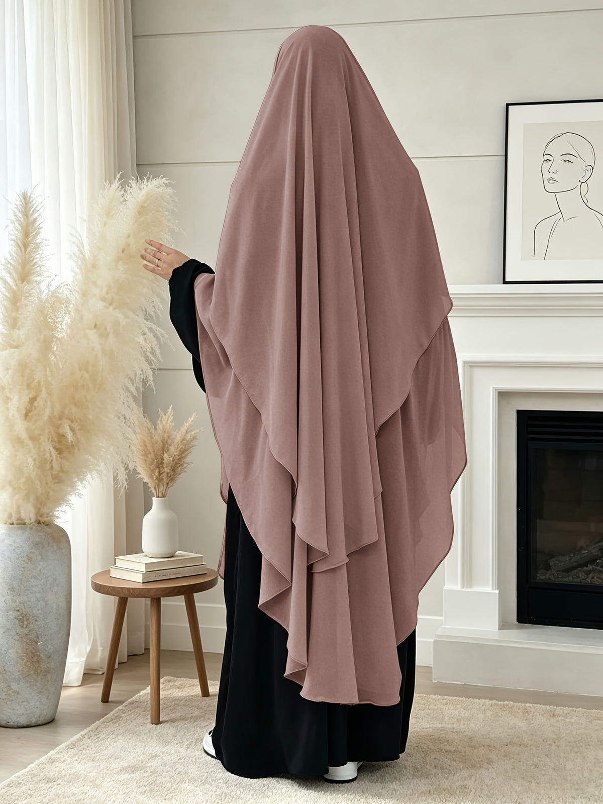 1pc High-Quality Pearl Chiffon Double-Layer Design Breathable And Private Kimmar Scarf Matching Any Abaya Women'S Daily Wear Prayer Use All Seasons - Pale Pinkish Gray