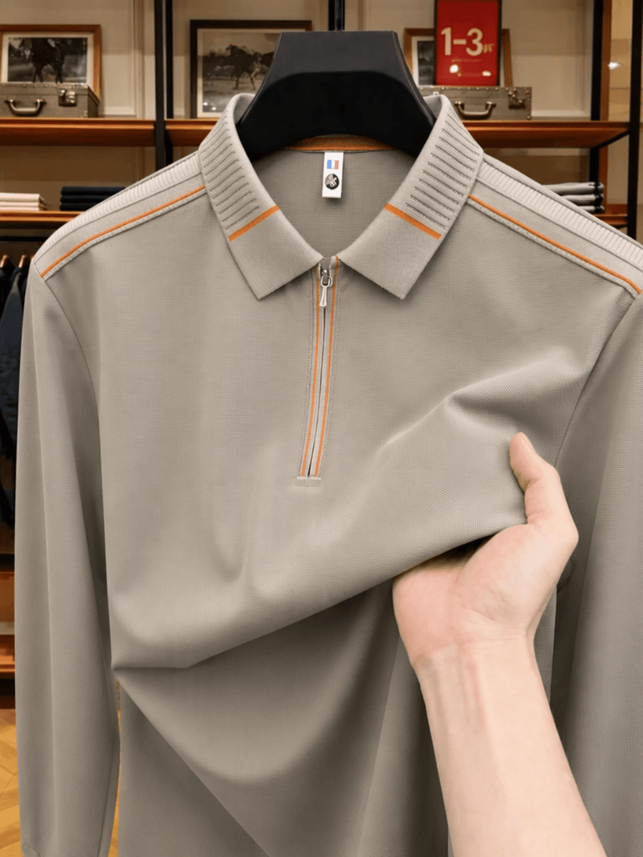 Men'S Clothing Golf Fishing Tennis Sports Solid Color Long Sleeve Lapel Polo Shirt New Long Sleeve T-Shirt Men Half Zip Seamless Polo Shirt Business Menswear Spring Autumn Casual Top Zip Lapel Tee Loose Daily Wear for Middle-Aged Men - Khaki