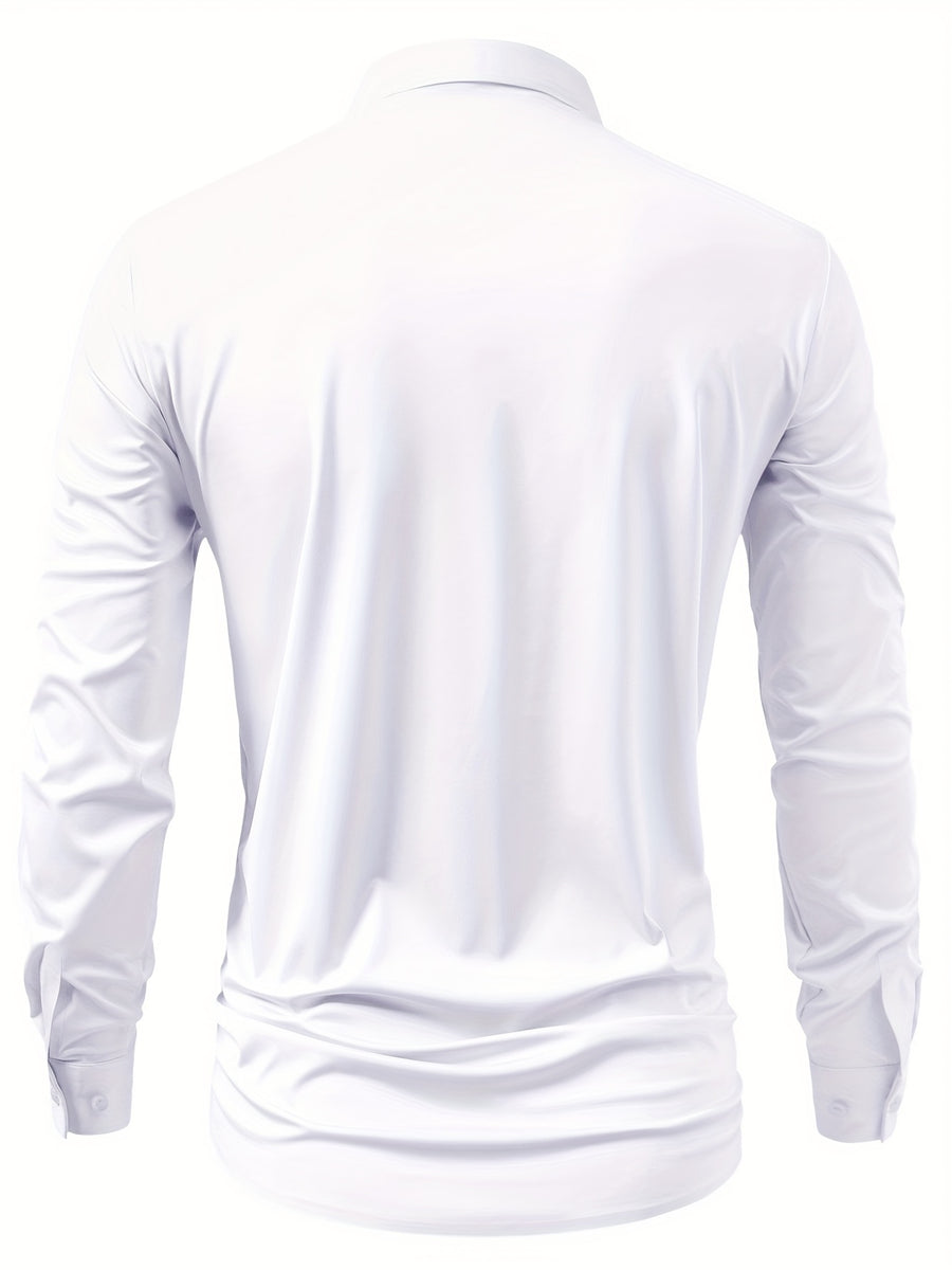 2pcs Set of Seamless Pressure Adhesive High-Elasticity Non-Iron Men'S Dress Shirt Long Sleeve Business Casual Formal Top, Material 88% Polyester 12% Spandex, Fabric Weight 160G, Casual - Black+White