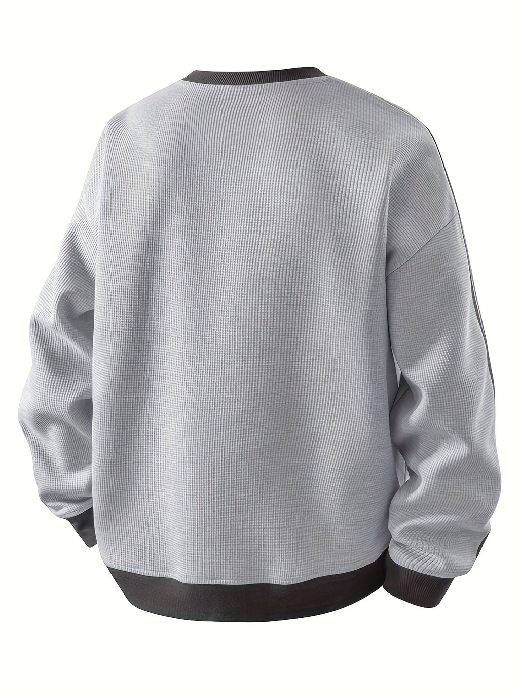 American Vintage Striped Crewneck Sweatshirt for Men, Long Sleeve Base Layer Top for Spring and Autumn - Light Hemp Grey