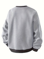 American Vintage Striped Crewneck Sweatshirt for Men, Long Sleeve Base Layer Top for Spring and Autumn - Light Hemp Grey
