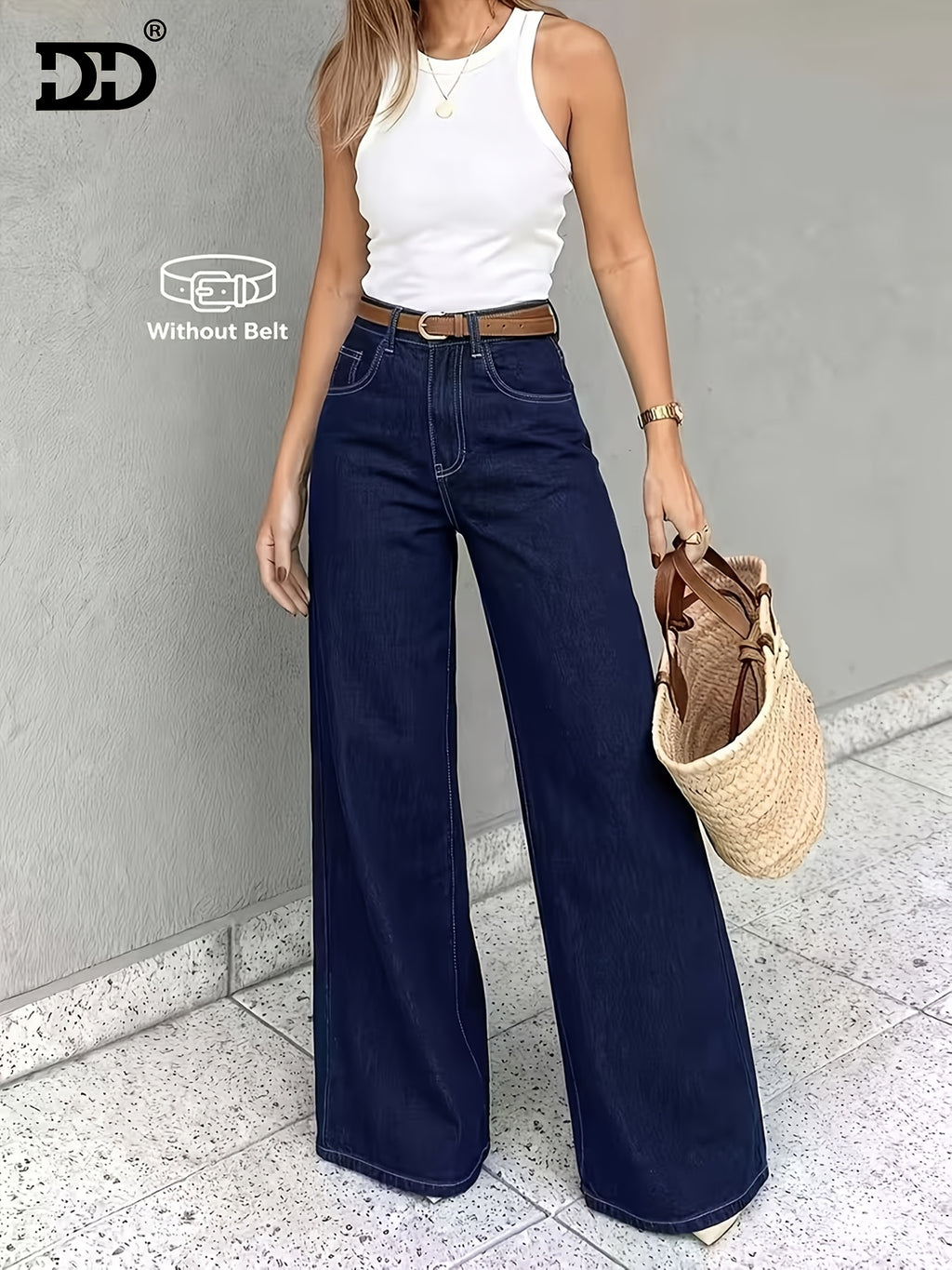 DD Women'S 2026 New Stretch Slim-Fit Jeans, Retro Washed Blue Denim Trousers with Pockets, A-Line Silhouette Jeans, Street Style Women'S Clothing, Mid-Rise Slight Flare Relaxed Boyfriend Pants, Comfortable Trousers for Work And Travel - Deep Blue