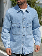 Men'S Long Denim Jacket in a Thick Style, Fashionable And Trendy for Young Men, Perfect for Streetwear - Light Blue