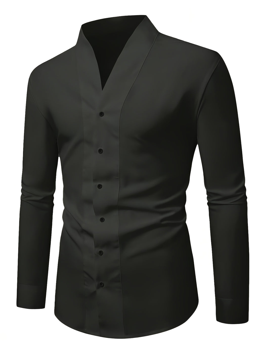 Men'S Solid Color V-Neck Shirt Casual Business Formal Shirt Slim Fit Long-Sleeved Social Party Shirt, Soft And Skin-Friendly Fabric, Suitable for Wearing in All 4 Seasons, Autumn, Stretchy, Office, Button - Dark Gray