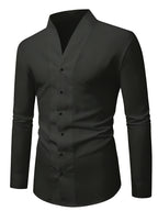 Men'S Solid Color V-Neck Shirt Casual Business Formal Shirt Slim Fit Long-Sleeved Social Party Shirt, Soft And Skin-Friendly Fabric, Suitable for Wearing in All 4 Seasons, Autumn, Stretchy, Office, Button - Dark Gray